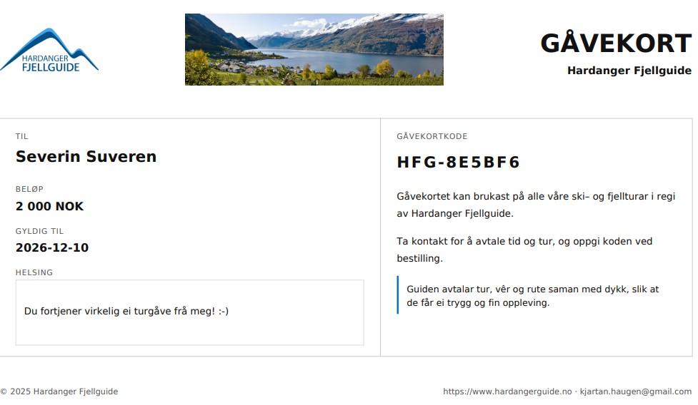 Gåvekort – eksempel